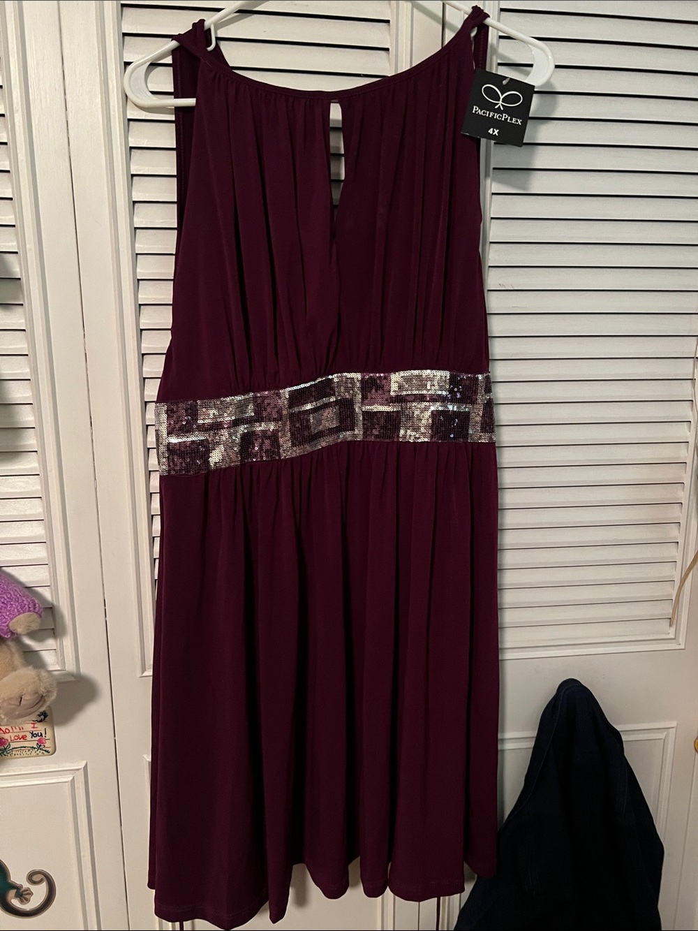 Burgundy Sequin-Waist Formal Dress